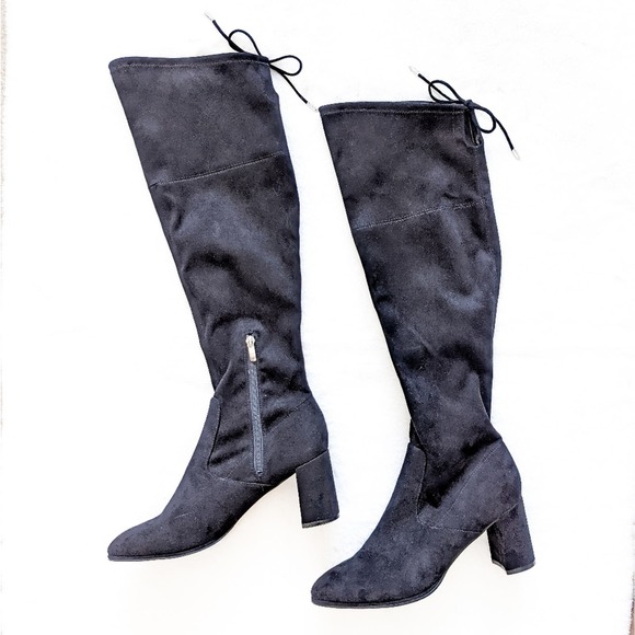 Marc Fisher Black Faux Suede Knee High Block Heel Boots Size 10 - Picture 3 of 10